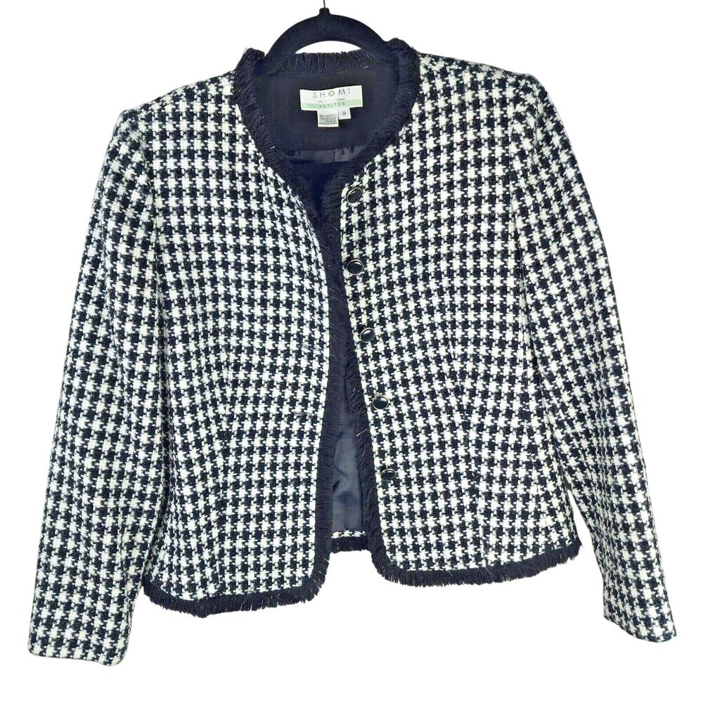 Shomi Petites Short Jacket Women - Size 8 - Black & White Check Long Sleeve